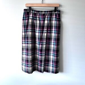 Pendleton Vintage 100% Pure Virgin Wool Plaid Pleated Skirt Sz 12 Purple/Black